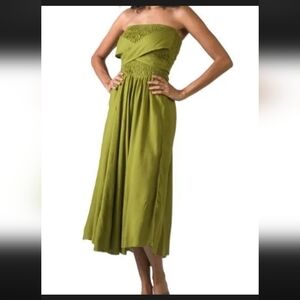 Rhea Olive Green Strapless Midi Dress – One Size (Fits S–L) Boho Chic